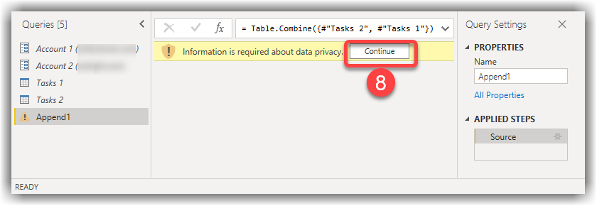 Data privacy warning in Power Query