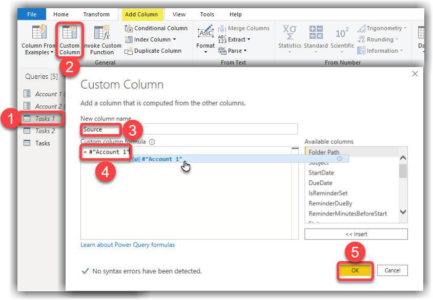 Adding Source as a New Custom Column in Power Query