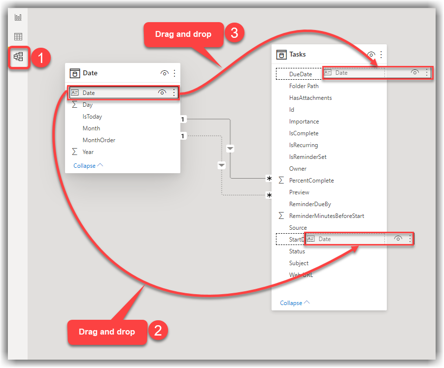 Creating Relationships from the Model View with Drag-and-drop
