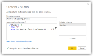 Padding Numbers Greater than 0 with Zero in Power Query