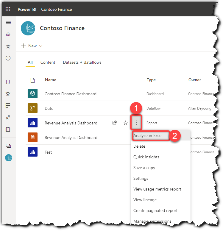 Analyze in Excel capability in Power BI Service