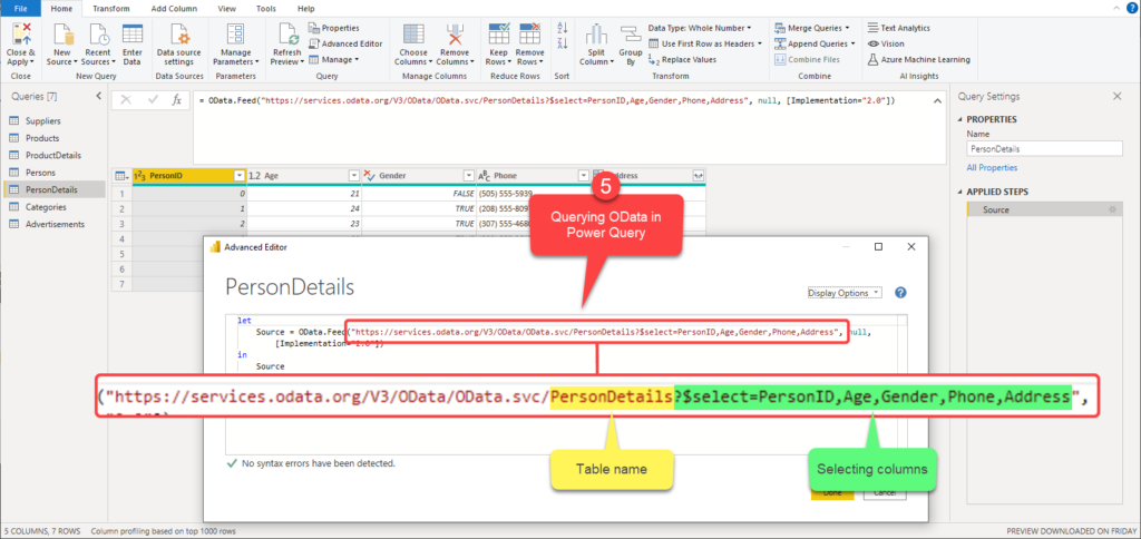 Querying OData in Power Query in Power BI