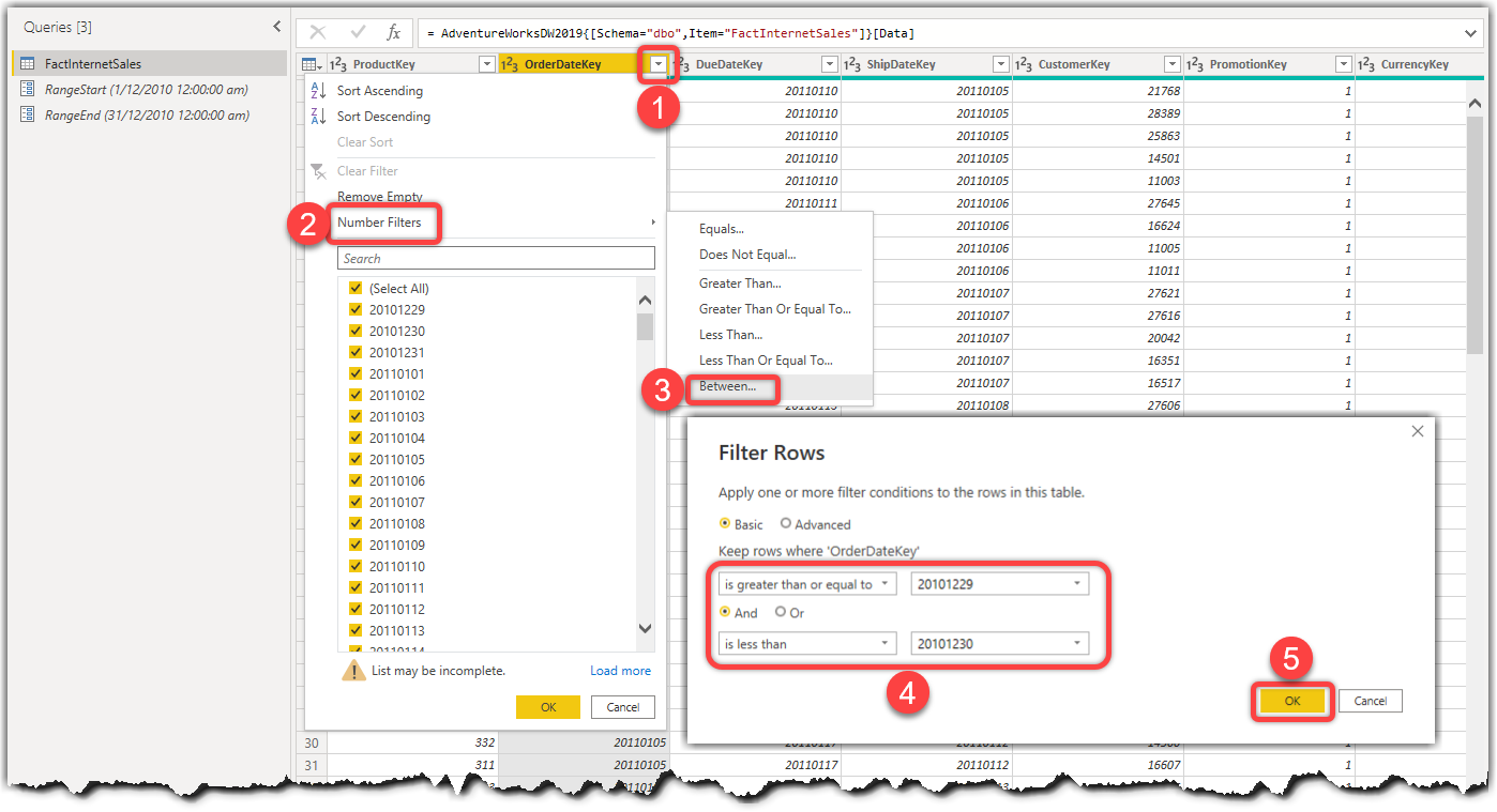 Filtering a table with smart date key in Power Query in Power BI Desktop