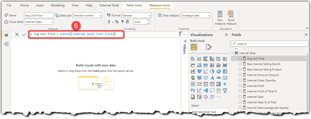 Typing DAX expressions to create report level measures