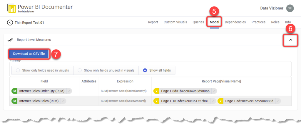 Getting a list of Report Level Measures and related DAX expressions