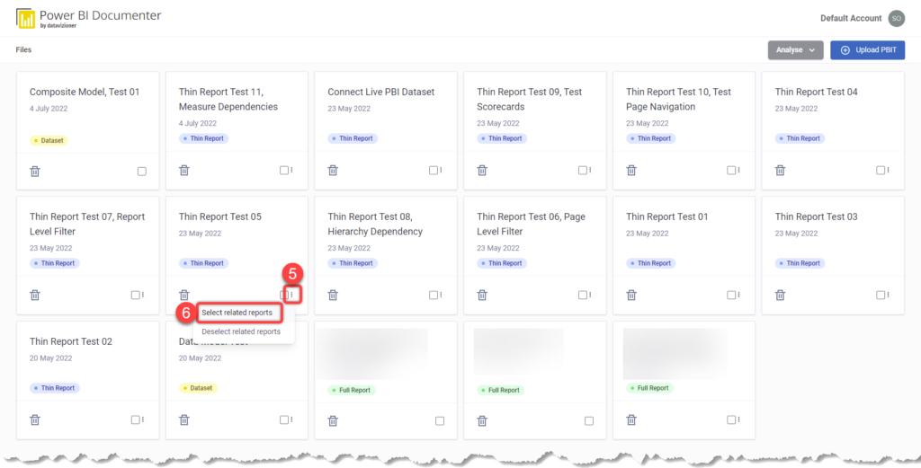 Selecting the dataset and all related thin reports in one go