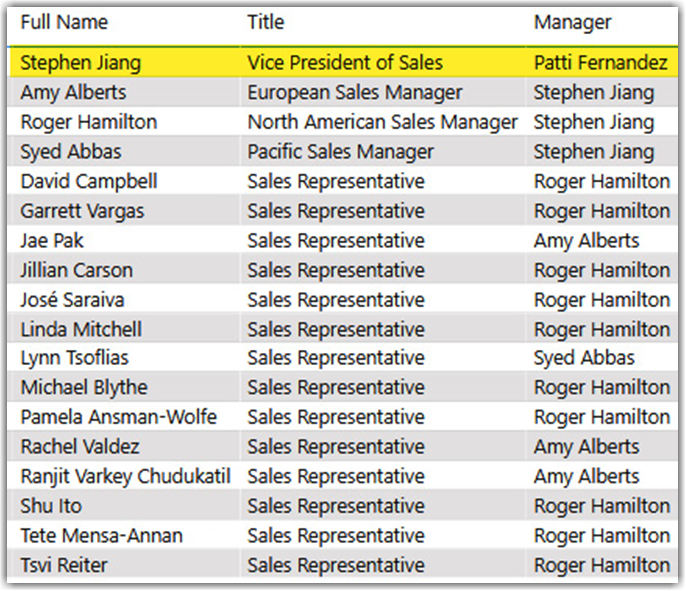 SCD in Power BI, Stephen's team after he was promoted to Vice President of Sales