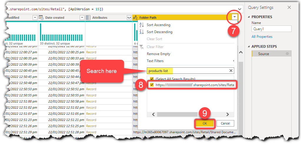 Filtering a folder in SharePoint Online Site in Power Query Editor in Power BI