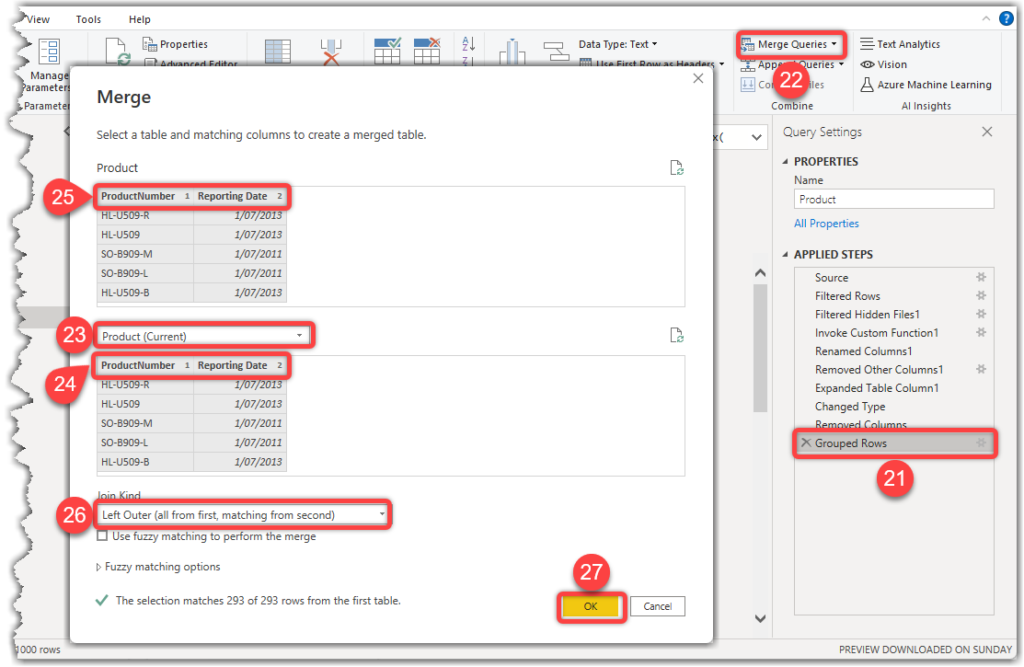 Left outer join (Merging) in Power Query for Power BI