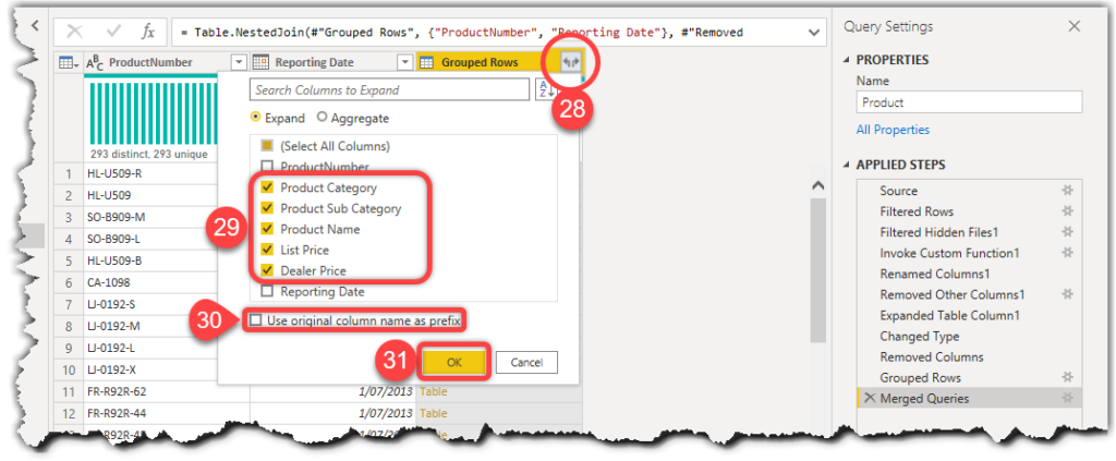 Expanding a structured column in Power Query for Power BI