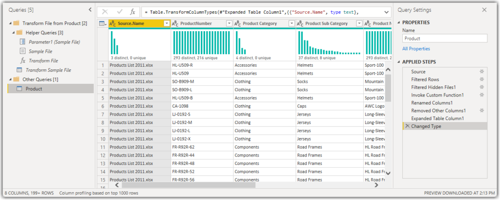 The results of combining Excel files