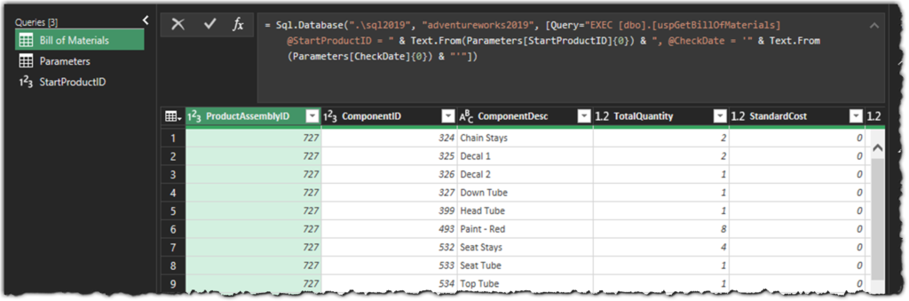 The Query Results After Parameterising the SQL Statement