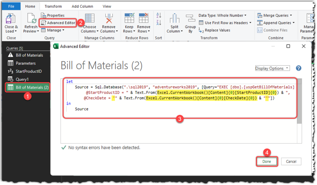 Parameterizing SQL Statements of a SQL Connector in Power Query for Excel