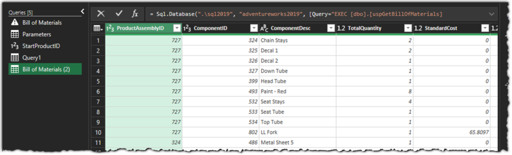 The Results of Parameterizing SQL Statements of a SQL Connector in Power Query for Excel