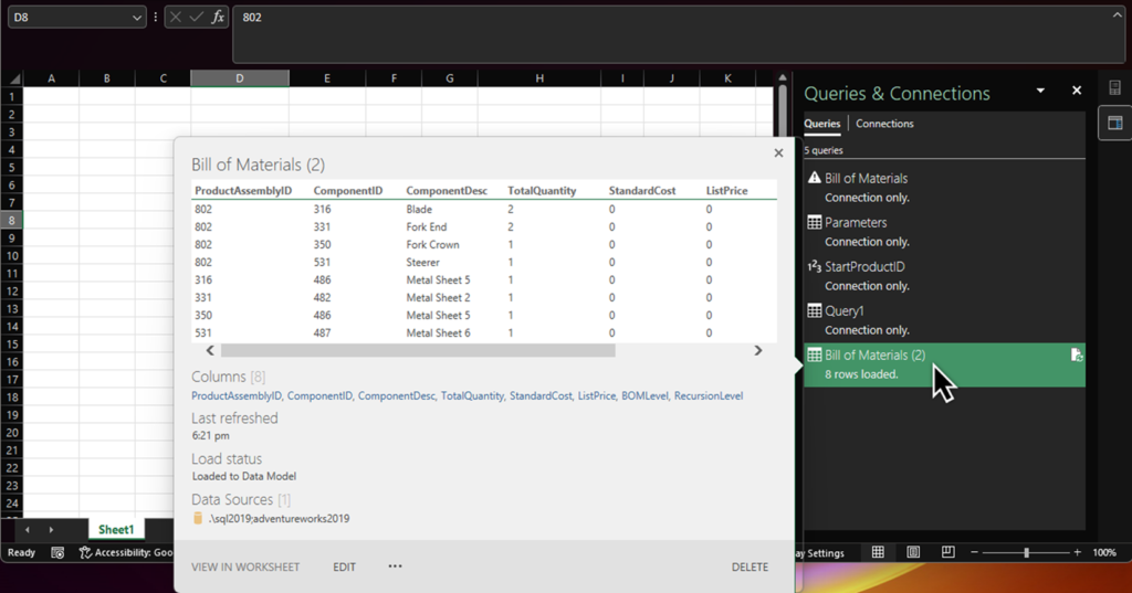 Viewing a Sample of the Data of Power Query queries in Excel