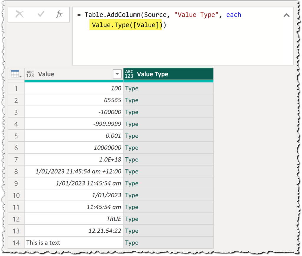 Getting a column's value types in Power Query