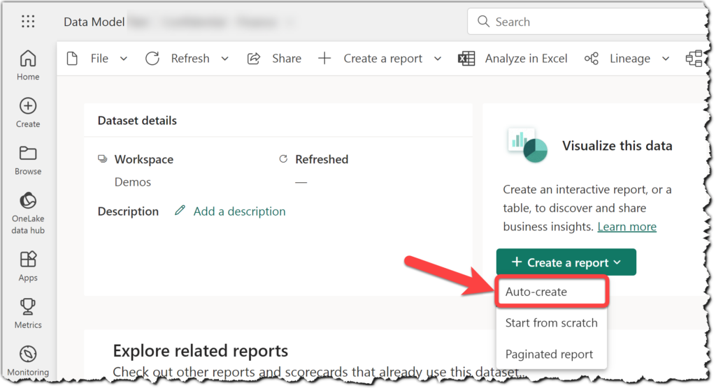 Auto-create report feature in Power BI Service