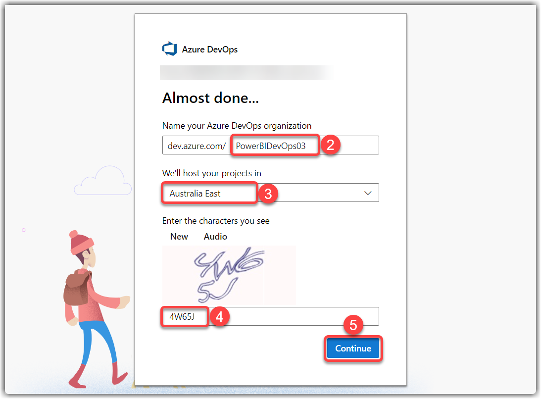 Creating a new organization in Azure DevOps