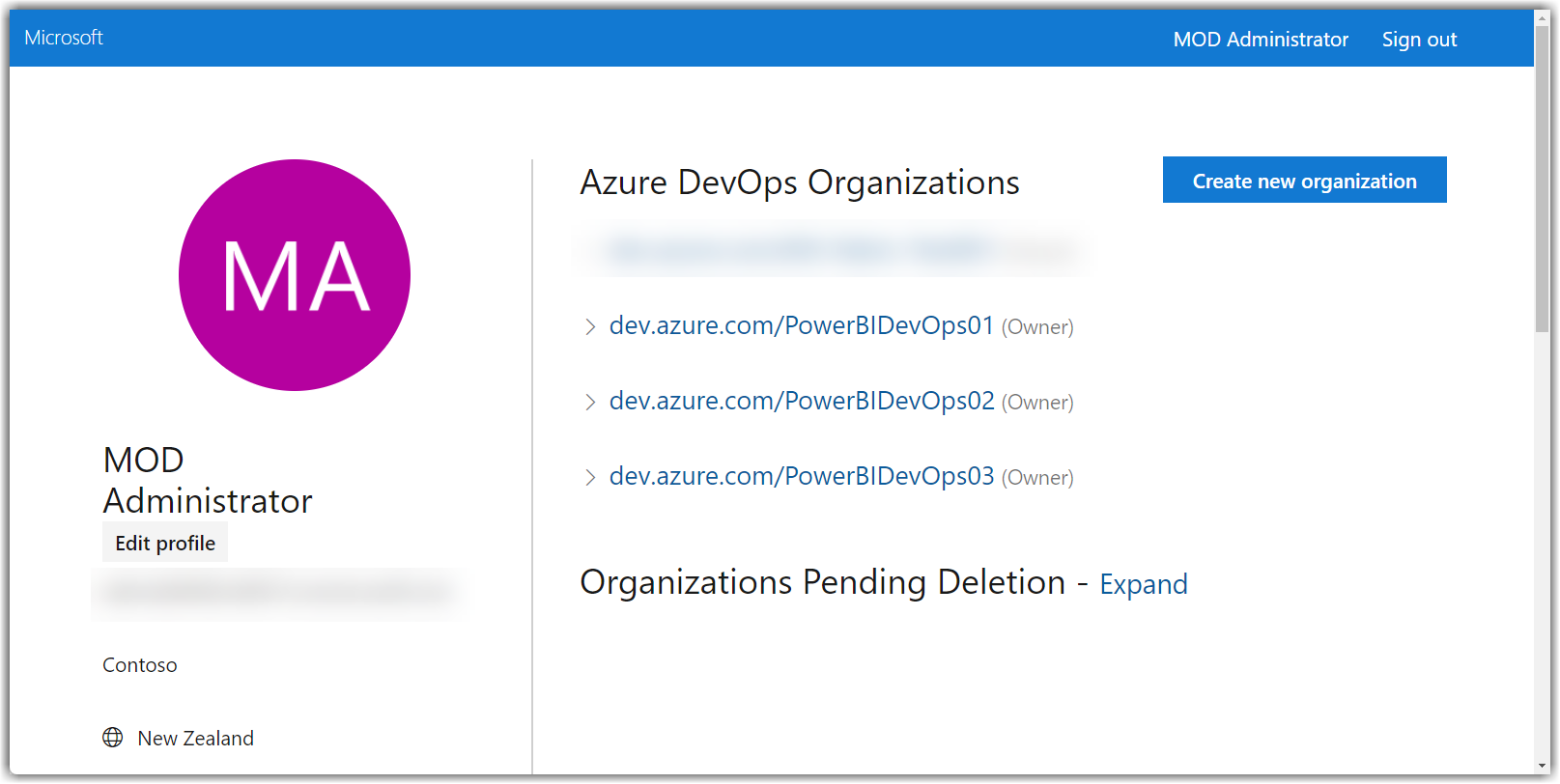 Azure DevOps Existing Organizations