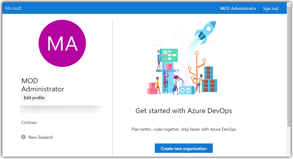 Azure DevOps Create New Organization