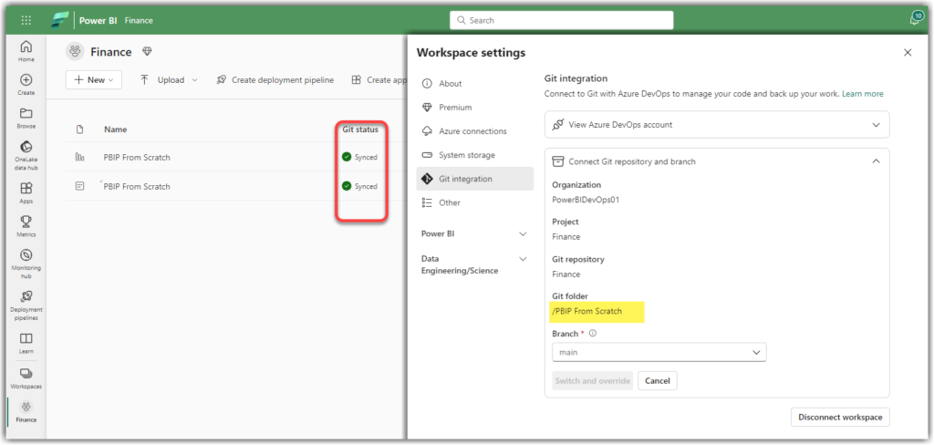 Check Fabric Workspaces for Synching with Azure DevOps