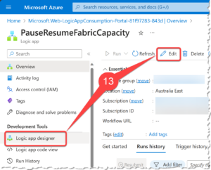 Opening Logic App designer in Azure Portal