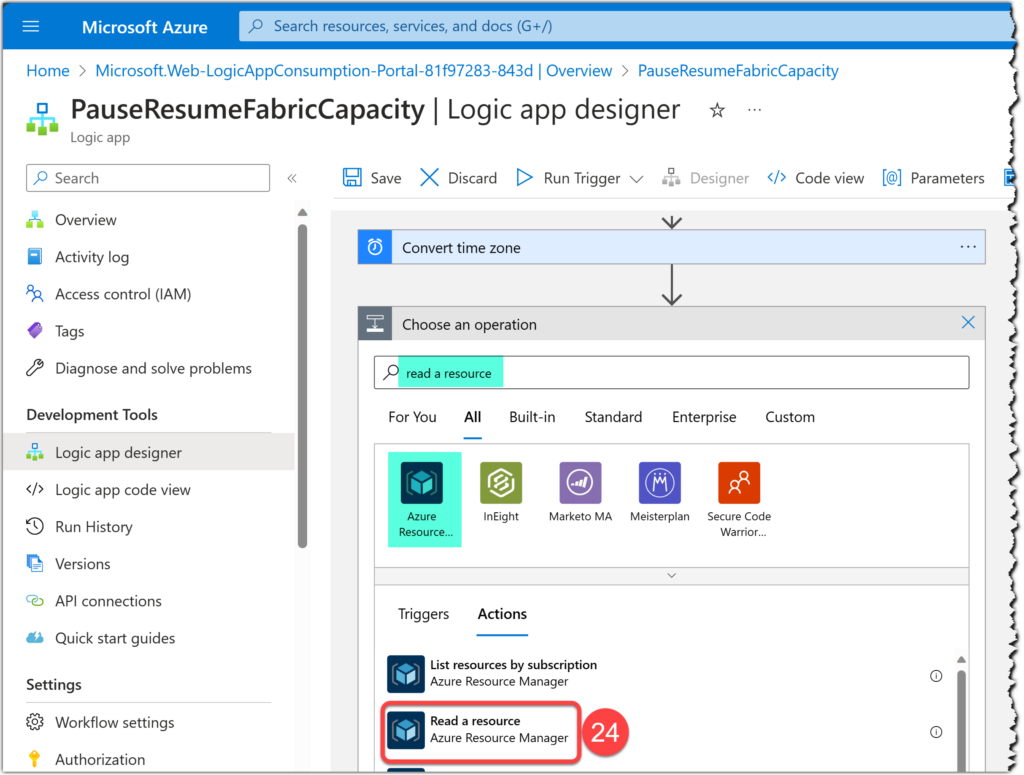 Using Read a resource action of Azure Resource Manager in Azure Logic Apps