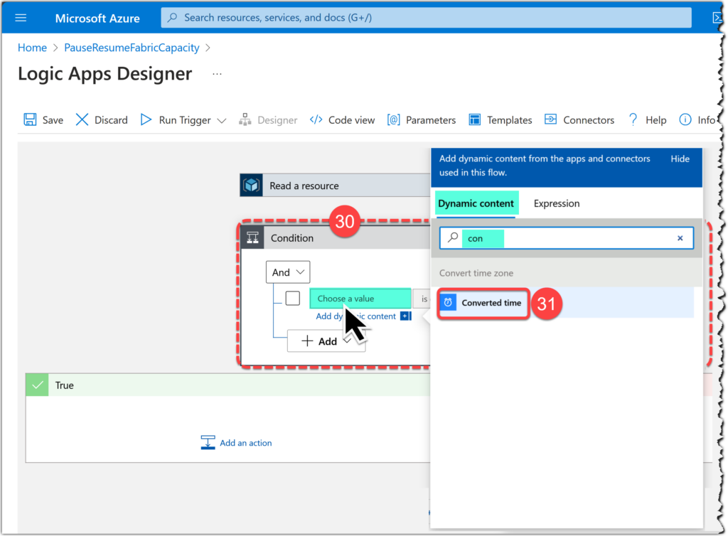 Condition action of Control operation in Azure Logic Apps