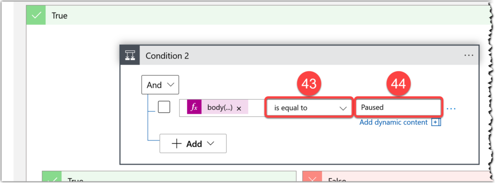 Setting the conditions on a Condition action on Azure Logic Apps