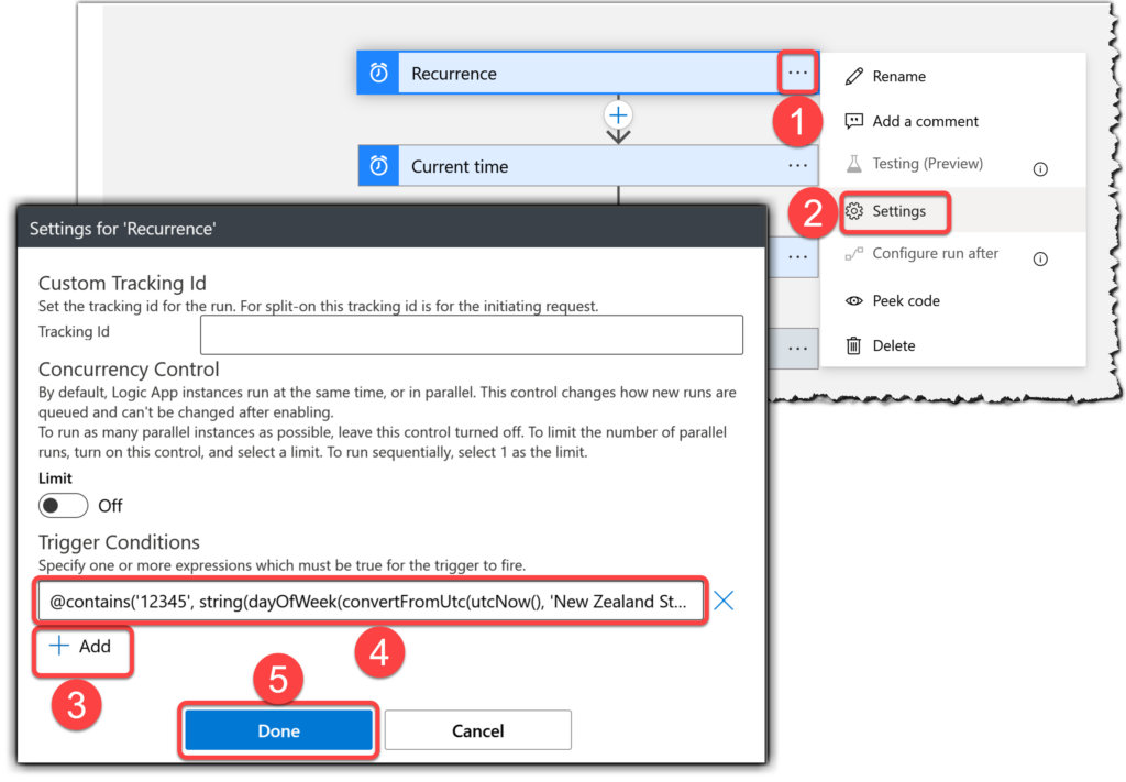 Conditional Recurrence Trigger in Azure Logic Apps