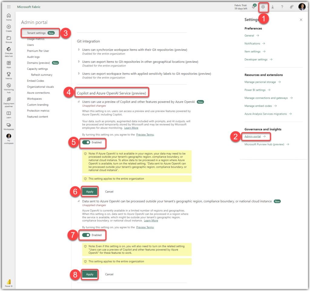 Enabling Copilot for Power BI in Fabric Service Admin Portal