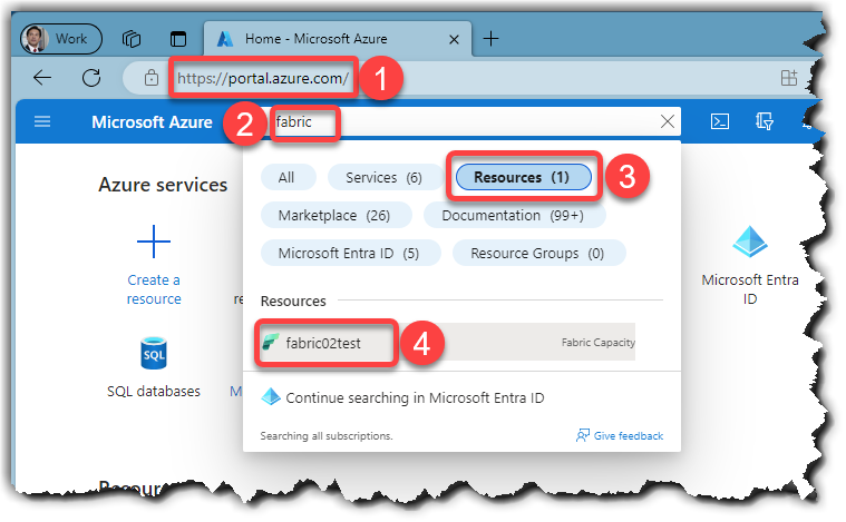 Finding existing Fabric Capacity on Azure Portal