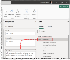 Synonyms in Model view in Power BI Desktop