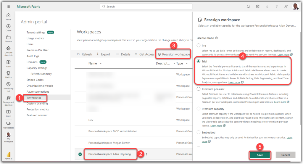 Reassign workspace in Microsoft Fabric