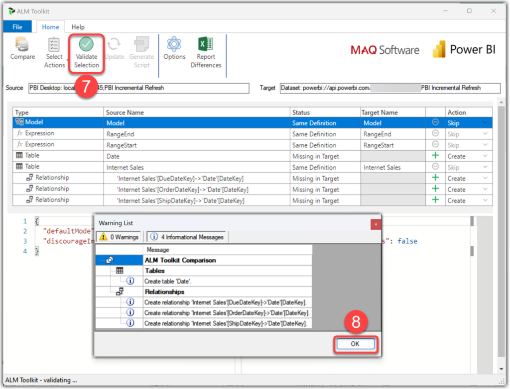 Validating the changes between the local data model in Power BI Desktop and the Semantic Model on Fabric with ALM Toolkit