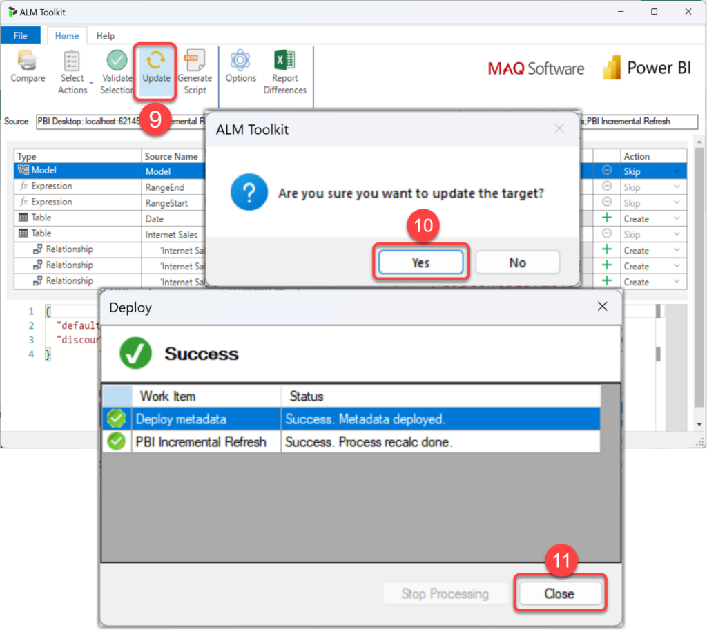 Publishing the changes from the local model to the Semantic Model on Fabric with ALM Toolkit