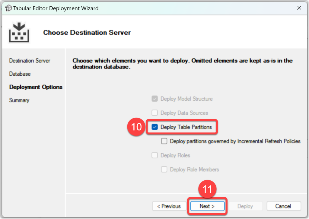 Tabular Editor Deployment, Choose Deployment Element