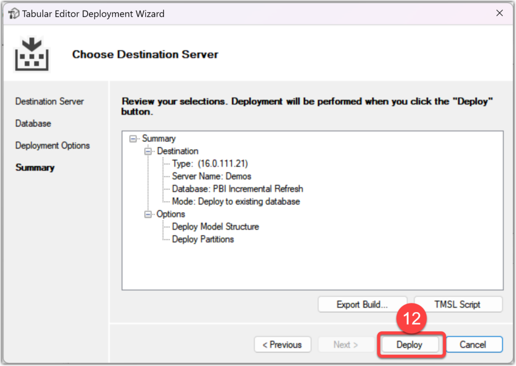 Tabular Editor Deployment, Review your selection