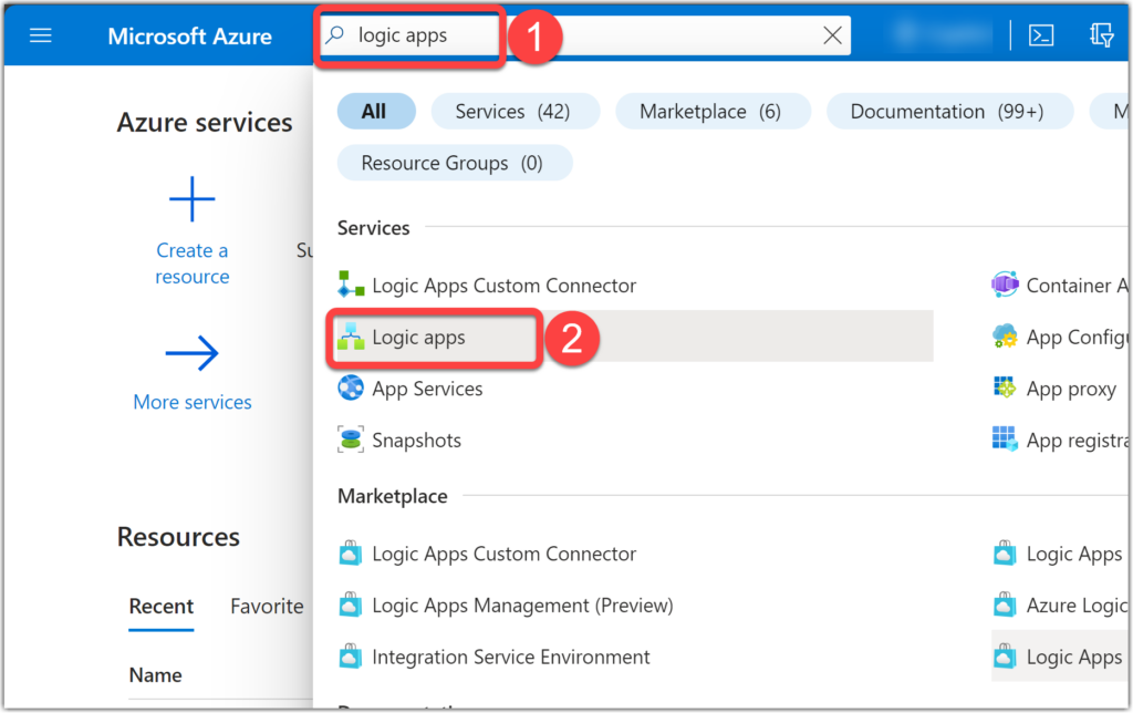 Select Azure Logic Apps on Azure Portal