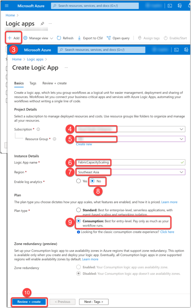 Create new Logic Apps service on Azure Portal