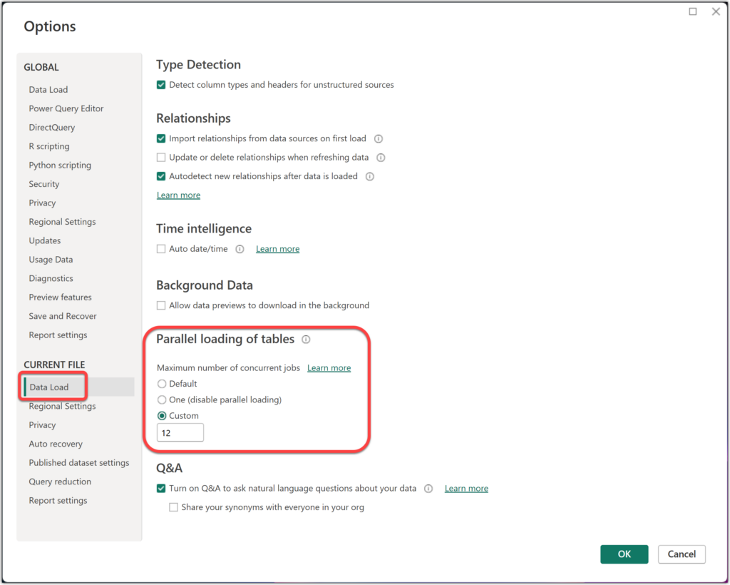 Parallel loading of tables option on Power BI Desktop