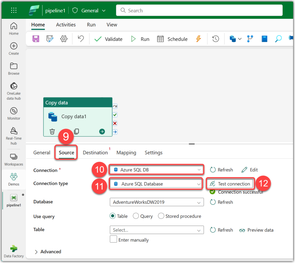 Select and set the existing connection