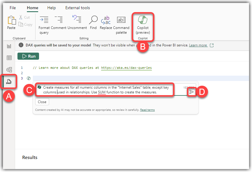 Use Copilot in Power BI Desktop to create measures