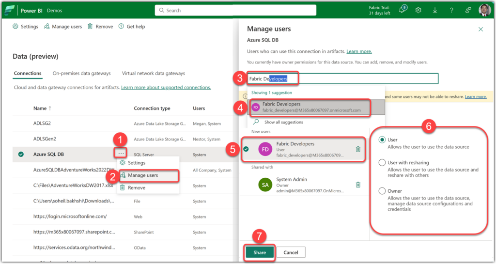 Sharing connections in Microsoft Fabric