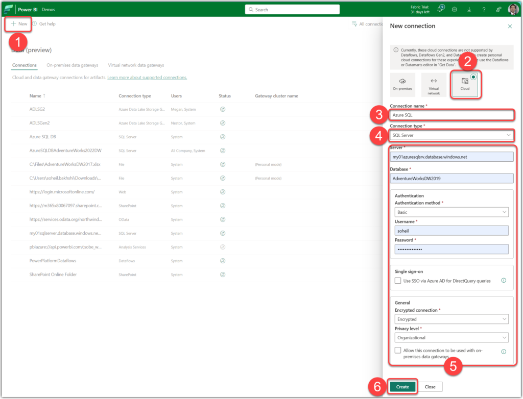 Create a new connection in Microsoft Fabric