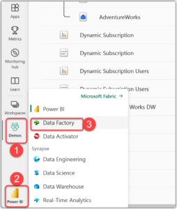 Select Data Factory Experience in Microsoft Fabric