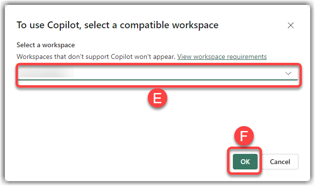 Select a Premium Workspace to run the Copilot upon