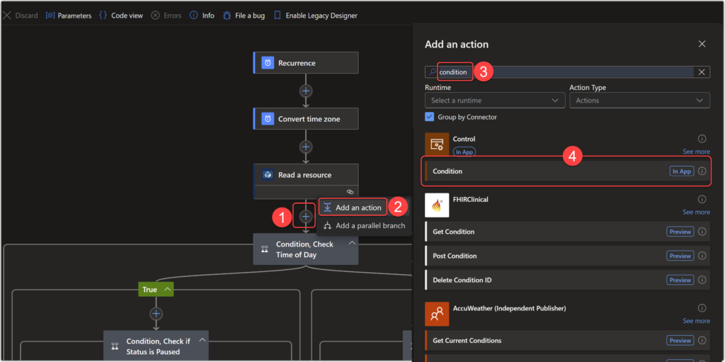 Add a new condition between actions in Azure LogicApps