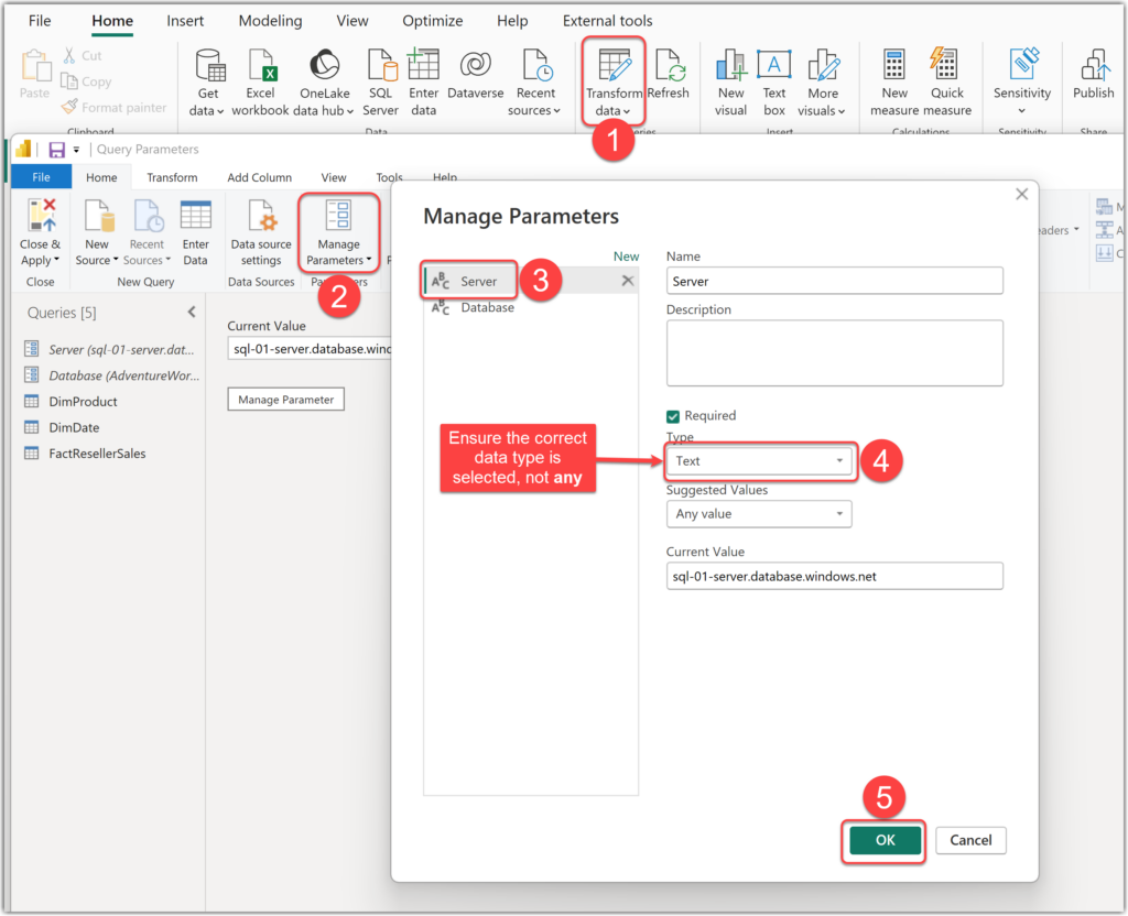 Query Parameter Data Type in Power Query Editor in Power BI Desktop