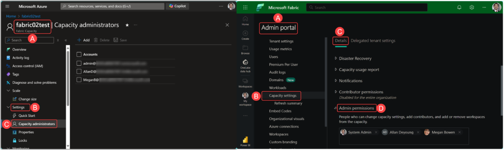 Fabric Capacity Admins on Azure Portal and Fabric Admin Portal